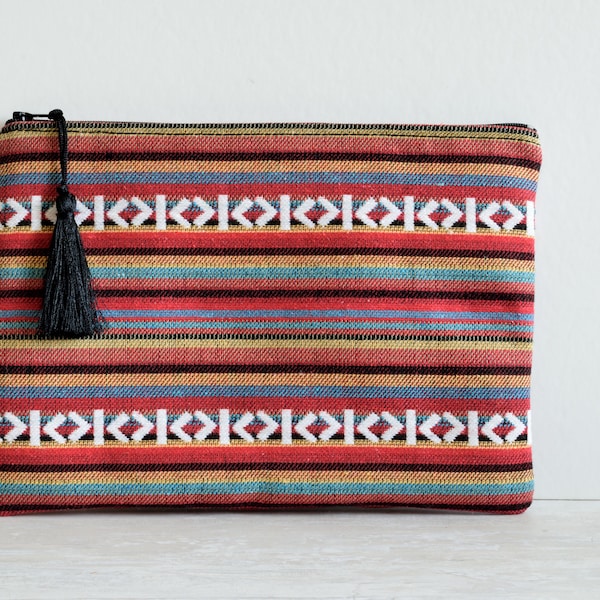 Colorful Clutch,Striped Clutch,Woven Clutch,Colorful Bag,Red Clutch Bag,Geometric Clutch,Boho Mini Bag,Boho Zipper Clutch