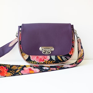 Purple Leather Bag,Purple Crossody Bag,Purple Bag,Purple Shoulder Bag,Leather Bag,Leather Crossbody,Floral Shoulder Bag,Floral Crossbody