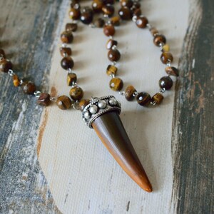 Tiger&#39;s Eye Necklace,Ivory Necklace, Tiger Eye Necklace,Boho Necklace,Long Necklace,Healing Necklace,Tiger Eye jewelry,Crystal Necklace