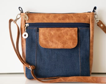 Brown Leather Crossbody Bag,Jean Crossbody Bag,Blue Jean Crossbody,Leather Shoulder Bag,Leather Crossbody,Brown Leather Bag,Tan Brown Bag