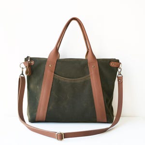 Olive Green Tote,Green Canvas Bag,Waxed Canvas Tote,Green Crossbody Bag,Green Tote Bag,Canvas Handbag,Brown Leather Bag,Waxed Canvas Bag
