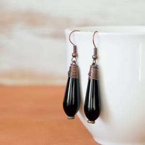Copper Onyx Earrings,Drop Earrings,Copper Earrings,Onyx Earrings,Oxidized Earrings,Healing Earrings,Wire Wrap Earrings,Black Copper Earrings