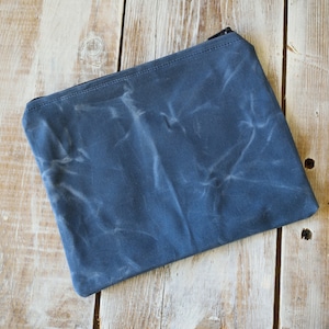 Blue Zippered Pouch,Waxed Canvas Zippered Pouch,Waxed Canvas Bag,Waxed Canvas Clutch,Canvas zipper pouch,Blue Coin Purse,Canvas Coin Purse