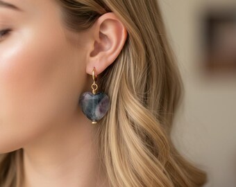 Boucles d'oreilles coeur,Boucles d'oreilles en fluorite,Boucles d'oreilles audacieuses,Boucles d'oreilles violets,Boucles d'oreilles scintillantes,Boucles d'oreilles turquoise,Boucles d'oreilles pendantes,Boucles d'oreilles en pierres précieuses