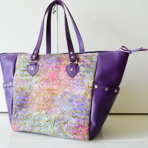 Purple Leather Tote,Purple Leather Bag,Purple Leather Handbag,Leather Tote Bag,Ethnic Tote Bag,Bohemian Leather Bag,Large Tote Bag,Batik Bag