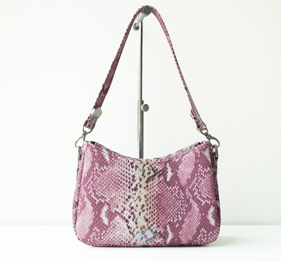 Snakeprint Bag,Pink Shoulder Bag,Leather Shoulder Bag,Pink Leather  Purse,Snake Leather Bag,Snakeskin Purse,Pink Leather Bag,Pink Purse