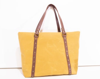 Camel Canvas Tote,Camel Canvas Bag,Camel Yellow Tote,Yellow Shoulder Bag,Waxed Canvas Tote,Yellow Handbag,Yellow Canvas Bag,Camel Yellow Bag