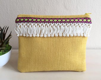 Yellow Cosmetic Bag,Yellow Makeup bag,Yellow Zipper Pouch,Yellow coin purse,Yellow Pencil Case,Boho Makeup bag,Boho Cosmetic Bag