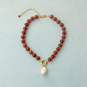Red Agate Necklace,Baroque Pearl Necklace,Pearl Necklace,Gold Necklace,Crystal Necklace,Gemstone Necklace,Charm Necklace,Orange Necklace