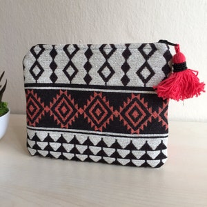 Boho Zippered Pouch,Black Makeup Bag,Boho Mini Bag,Boho Coin purse,Boho Pencil Case,Boho Cosmetic Bag,Cosmetic Bag,Makeup Bag,Pencil Case