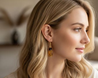 Pendientes de citrino, pendientes amarillos, pendientes brillantes, pendientes dorados, pendientes de cristal, pendientes colgantes, pendientes de granate, pendientes de piedras preciosas