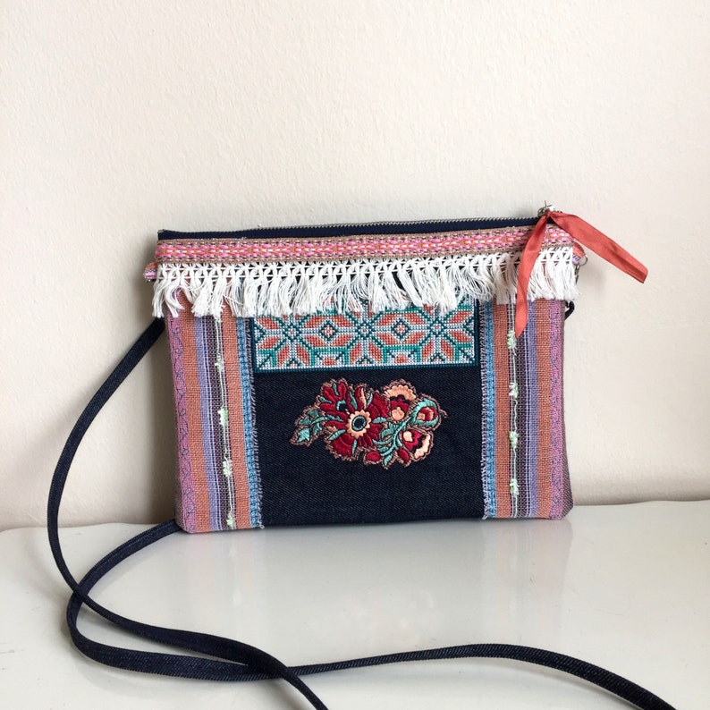 Embroidered Crossbody Bag,Jean Crossbody Bag,Boho Messenger Bag,Blue Crossbody,Embellished crossbody bag,Embroidered bag,Embroidered Clutch