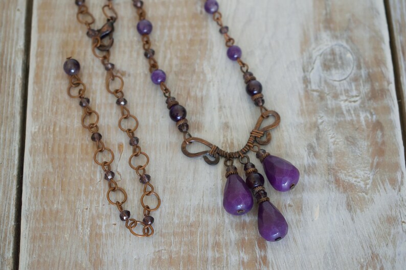 Amethyst Necklace,Copper Wire Necklace,Hammered Necklace,Copper necklace,Oxidize Necklace,Purple Jade Necklace,Jade Necklace,Purple Necklace
