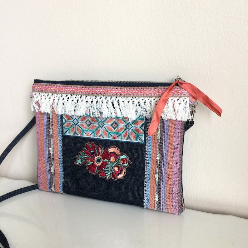 Embroidered Crossbody Bag,Jean Crossbody Bag,Boho Messenger Bag,Blue Crossbody,Embellished crossbody bag,Embroidered bag,Embroidered Clutch