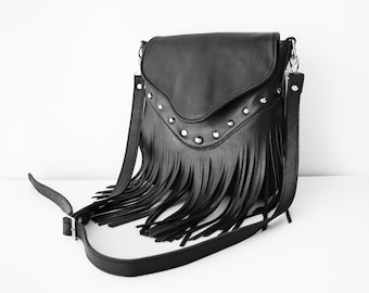 Fringe Leather Bag,Fringe Leather Purse,Leather Crossbody,Fringe Crossbody,Black Leather Bag,Black Fringe Bag,Black Crossbody,Black Bag