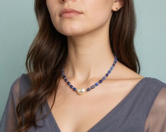Collier en lapis, collier de perles, lapis-lazuli, collier bleu, collier de perles baroque, collier de guérison, collier de gemmes bleues, collier de pierres précieuses