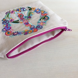 Peace Sign Pouch,Embroidered Pouch,Embroidered Bag,Floral Coin Purse,Piece Coin Purse,Embroidered Purse,Floral Pencil Case,Floral Purse image 5