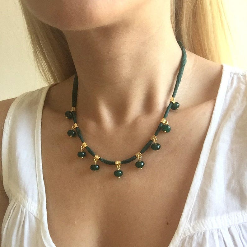 Green Jade Necklace,Gold Plated Necklace,Jade Statement Necklace,Boho Necklace,Green Silk Necklace,Jade Necklace,Healing Necklace