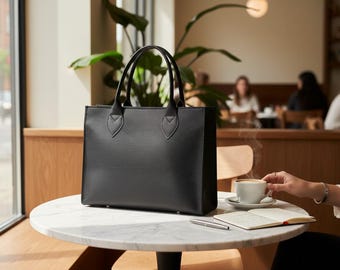 Black Leather Tote,Leather Tote,Leather Shoulder Bag,Black Leather Purse,Leather Tote,Black Leather Bag,Leather Handbag,Structured Tote Bag