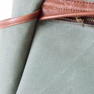 Green Canvas Tote,Waxed Canvas Tote,Canvas Tote Bag,Zippered Canvas Tote,Leather Strap Tote,Water Resist Tote,Canvas Shoulder Bag,Green Tote image 4