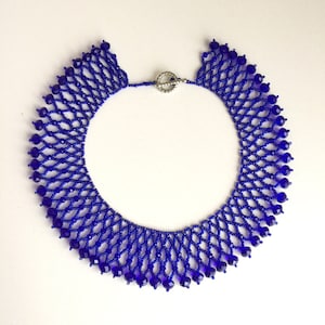Royal Blue Necklace,Collar Necklace,Blue Crystal Necklace,Beadwork Necklace,Cobalt Blue Necklace,Sead Bead Necklace,Statement Necklace