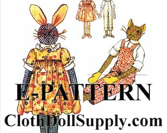 E-Pattern – Long Legged Rabbit & Cat Pals Sewing Pattern #EP 156