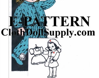 E-Pattern –  9" Nurse Cloth Doll with Wardrobe - Sewing Pattern #EP 7249