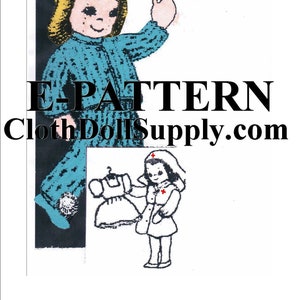 E-Pattern - Poupée en tissu d&#39;infirmière de 9 &quot;avec garde-robe - Patron de couture #EP 7249