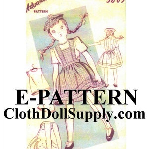 May include: Vintage sewing pattern for a cloth doll, featuring a girl doll wearing a plaid dress and a hat. The pattern number is 3809 and the text "Advance Pattern" is visible. The image is from ClothDollSupply.com.