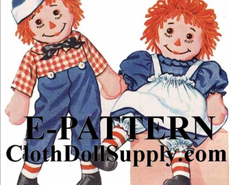 E-Pattern – 36-Inch Large Raggedy Ann & Andy Doll Sewing Pattern #EP 4268