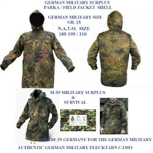German Military Flecktarn Camo Parka Shell - SIZE = GR15 NATO 185-195/110 - NEW