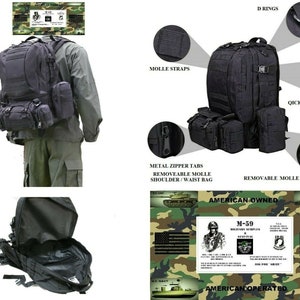 4 Piece Molle Back pack Olive Drab Or Black Your Choice -New + Free Cook Set New