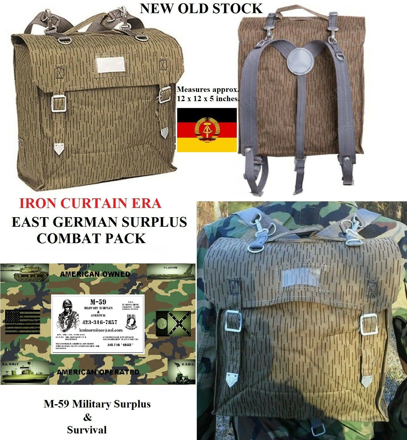 Genuine Berlin Wall Era East German Military Combat Backpack