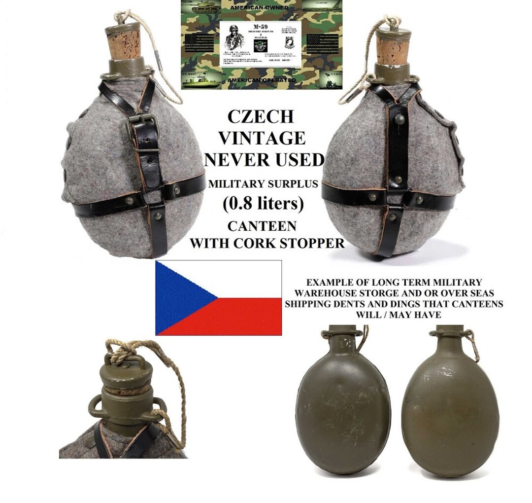 Vintage Czech Army Canteen With Cork Stopper /cover/leather Etsy