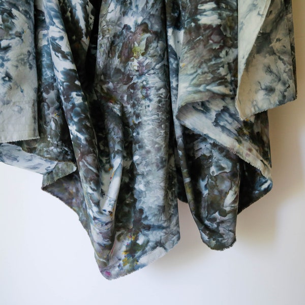 Blue, Black, Gray Ice-Dyed, Hand Dyed Cotton Fabric - Thunderstorm