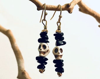 Stacked Pebble Skull Earrings