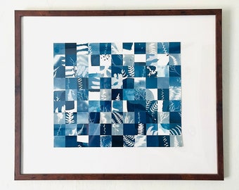 Framed Cyanotype Mosaic Collage