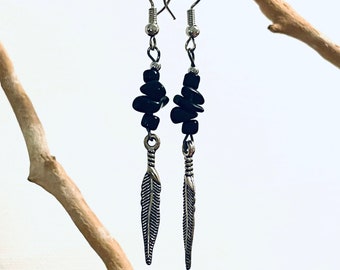 Stacked Stone Feather Earrings