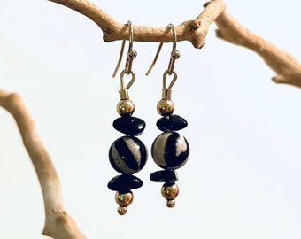 Black and Gold Pebble Earrings