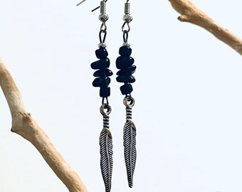 Stacked Pebble Feather Earrings