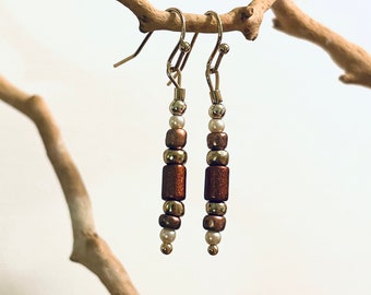 Bronze, Gold & Pearl Earrings