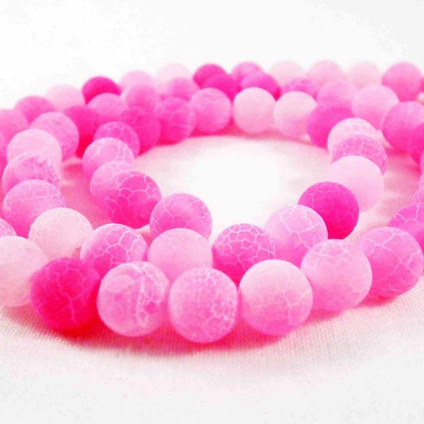 PFM38 - 10 Perles Agate Veine de Dragon Effet Glacé fissures Rose Blanc 6-8mm / 10 Pink Fuchsia Dream Fire Dragon Veins Frozen Effect Beads