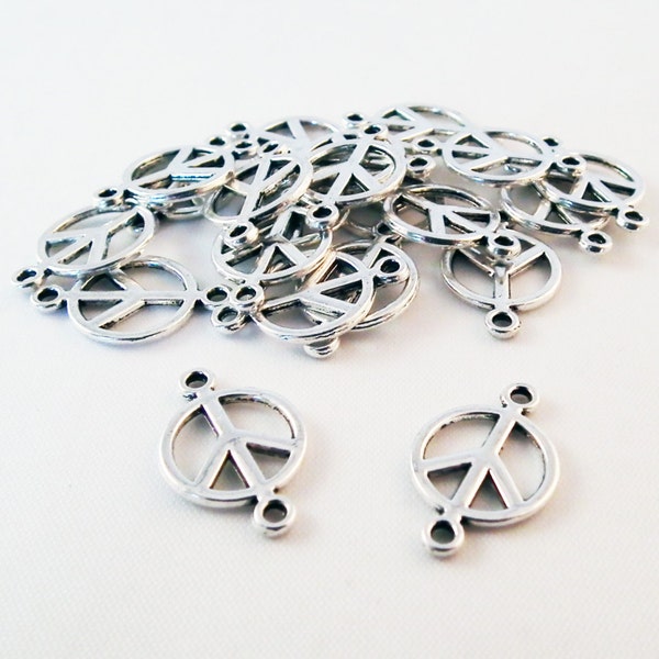 BCN26 - Charms 2-hole Connectors Peace and Love Peace Patterns Aged Silver / Vintage Silver Peace and Love Woodstock Connectors