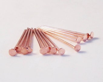 FC26 - Lot de Clous de 16mm 20mm 24mm 25mm 30mm 35mm 38mm 40mm 45mm Tiges à Tête Plate de couleur plaqué Or Rose / Rose Gold flat Head Pins