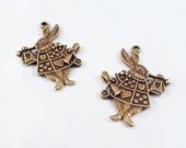 BP10 - 2 models charms clock rabbit Alice in Wonderland Bronze 2 Styles Bronze Wonderland Rabbit Clock Pendant