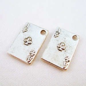 BCP04 - As Dame Valet Sept Quatre ou Deux de Trèfle Breloques Cartes Poker Argent / Silver Ace Queens Jacks Seven Four Deuce of Clubs Charms