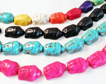 PHW61 - 6 choix de couleur Perle Tête de Buddha Zen Yoga Méditation Howlite / 6 Choices Colors Turquoise Howlite Buddha Head Spacer Beads