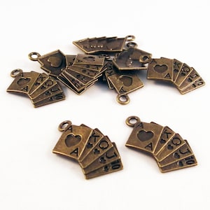 BP83 - Bronze ou Argent Breloques Poker Quinte Royale Cartes Casino / Silber oder Bronze Royal Straight Flush Spielkarten Charms Anhänger