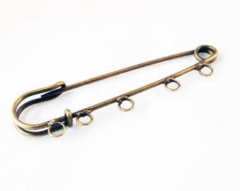 SP08 - Broche grande de plata o bronce con 5 presillas, alfiler de seguridad para falda escocesa de plata o bronce