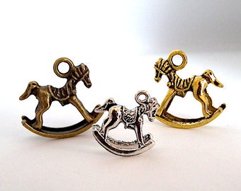 BP129 - 3D Trojan Rocking Horse Charm Child Toy Gift Antiqued Silver or Gold or Bronze Christmas Gift Magic Dream